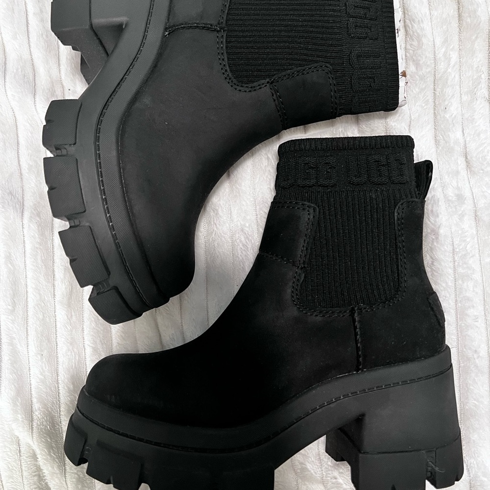 UGG Black Ankle Boots with Chunky Sole and Elastic Panel